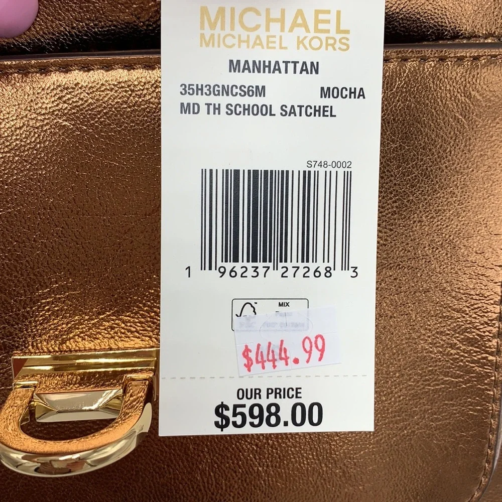 MICHAEL KORS  Manhattan Medium Top Hand  School Patent Satchel MOCHA COLOR